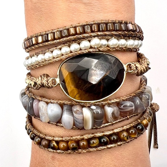 Jewelry - Tiger’s Eye + Botswana Agate Wrap Bracelet
